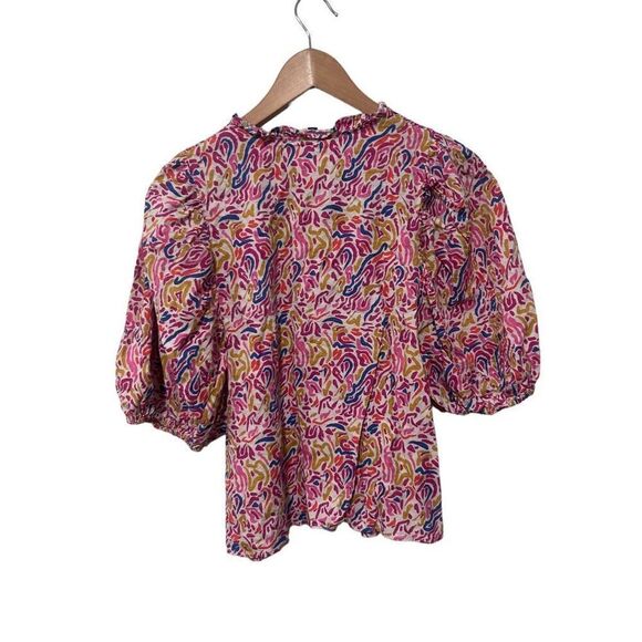 Michelle Mcdowell A New Day Print Balloon Sleeve Smocked Neck Top Multi Small - Picture 1 of 12